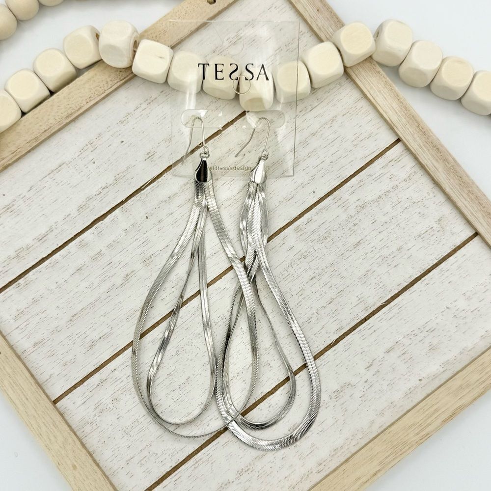 Tessa Silver Snake Chain Drop Hoop Earrings